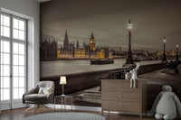 Big Ben and Embankment view captured in wall mural form.

