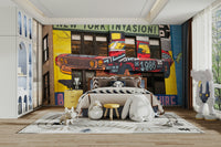 NYC mural with graffiti-style design and typography

