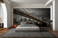 New York night mural with bridge and glowing city

