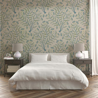 Damask wallpaper with trumpet flower botanical print

