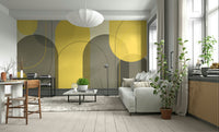 Mid-century inspired arches mural in warm hues

