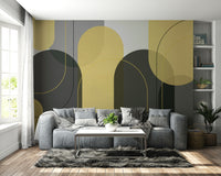Warm yellow and cool grey arches mural for interiors


