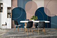 Calming abstract mural in blush pink and dusty blue

