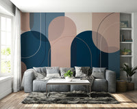 Soft geometric wallpaper with pink and blue balance

