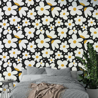 Black and white daisy wallpaper for modern spaces

