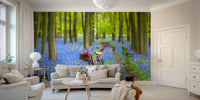 Bluebell field mural with vintage bicycle design

