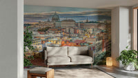 Scenic mural of St. Peter’s Basilica and Rome rooftops

