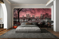 Relaxing pink dusk over Central Park mural for a soothing atmosphere.

