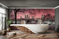 New York City Central Park dusk wall mural with gentle pink and lavender hues.

