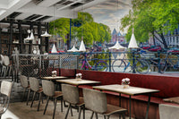 City of Bikes Wall Mural with picturesque view of bikes along a scenic canal.

