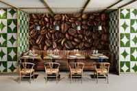 Beautiful coffee scene mural with rich espresso tones for a warm space.

