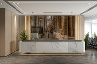 Cambridge Lane Wall Mural with classic cobblestone street and lamppost.

