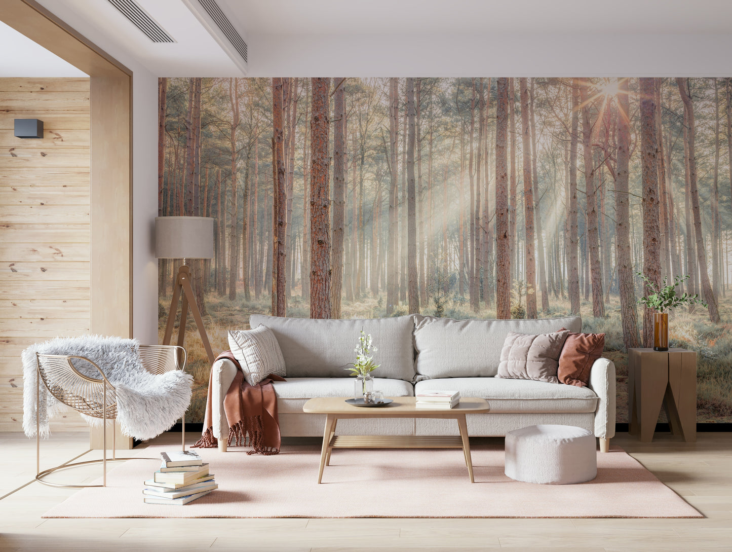 Sunrise's Kiss in the Misty Forest Wall Mural