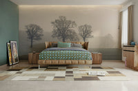 Tranquil tree mural with soft diffused lighting

