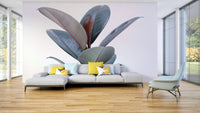 Botanical rubber tree mural with natural elegance

