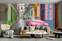 Classic car in colorful Havana alleyway wall mural


