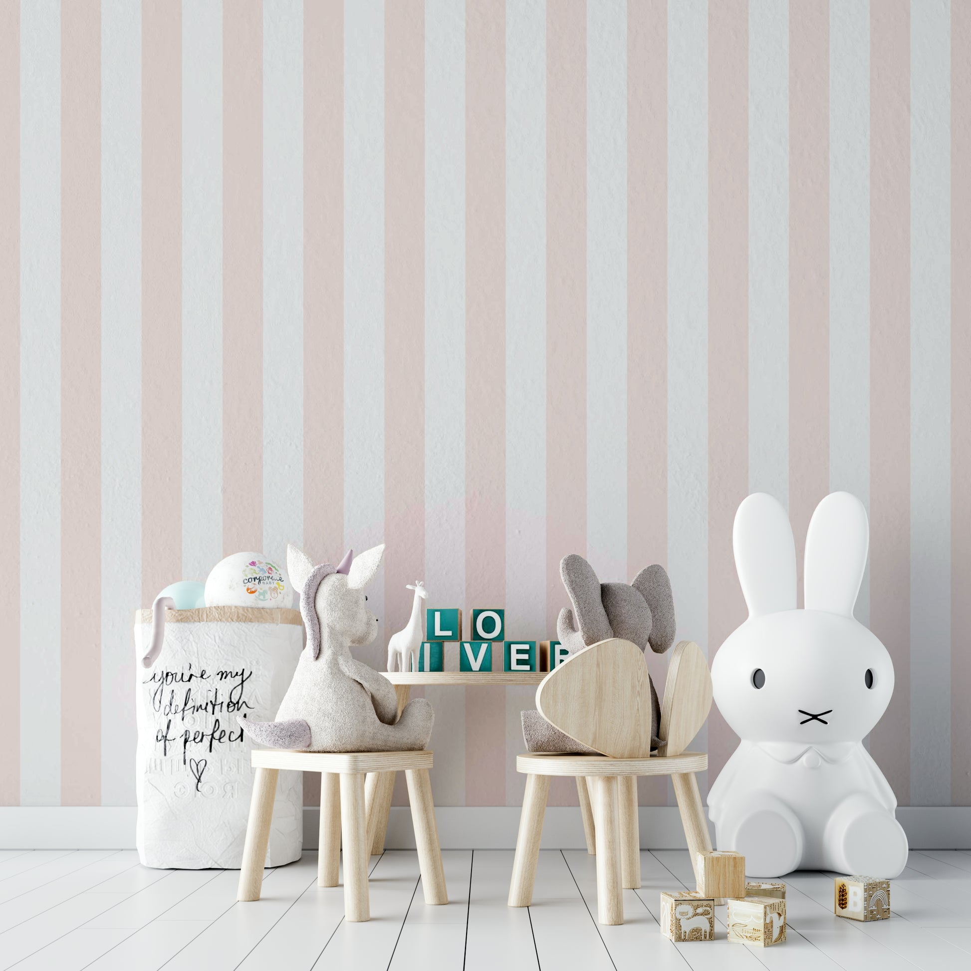 Chic wallpaper with pastel pink and neutral stripes

