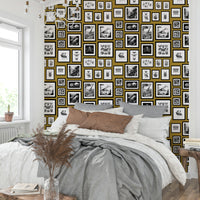 Bold wallpaper with fantasy creatures in mustard

