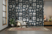 Moody blue wallpaper with intricate fantasy motifs

