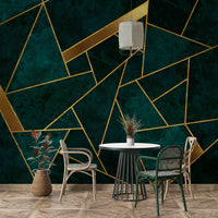 Art deco-inspired mosaic mural in dark jewel tones

