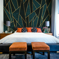 Shattered deep blue mosaic and gold mural for luxurious décor

