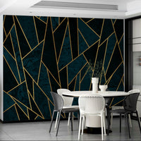 Shattered blue mosaic mural with golden highlights for walls

