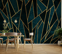Shattered deep blue mosaic and gold wall mural for bold interiors

