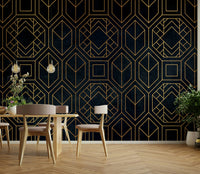 Artistic Abstract Art Deco charcoal black mural for chic spaces

