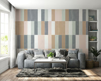 Neutral pastel mural with a mosaic tile pattern

