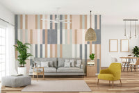 Modern tile-inspired mural in soft pastel colors

