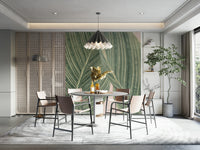 Botanical lines mural with subtle greenery design.

