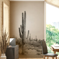 Minimalist desert cactus mural in striking BW.

