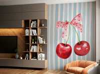 Sweet cherry stripes wall mural with refreshing colors

