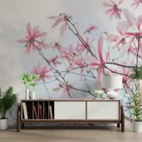 Soft pink magnolia blossoms wall mural for peaceful vibes

