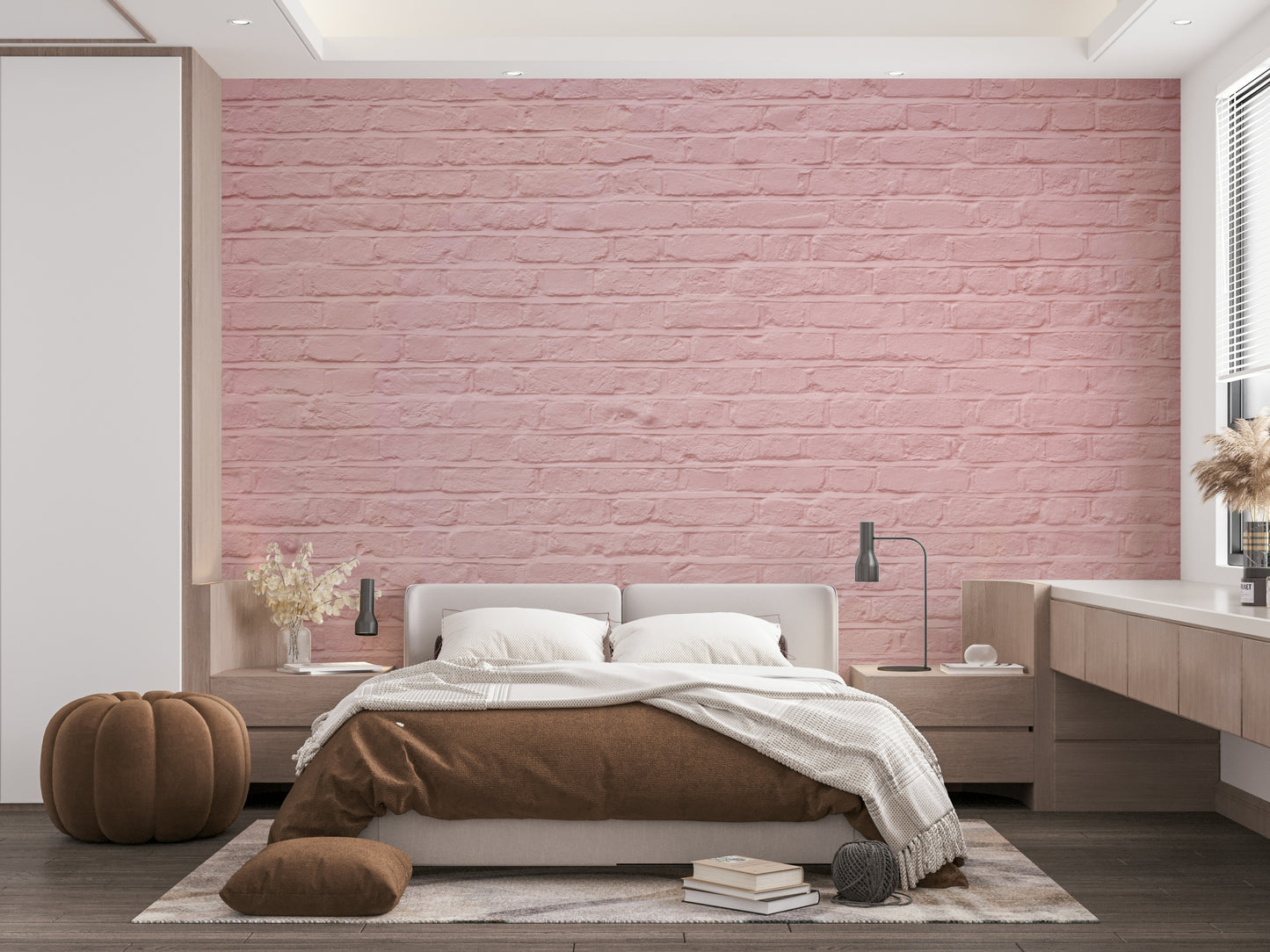 Soft pink brick serenity wall mural for cozy spaces

