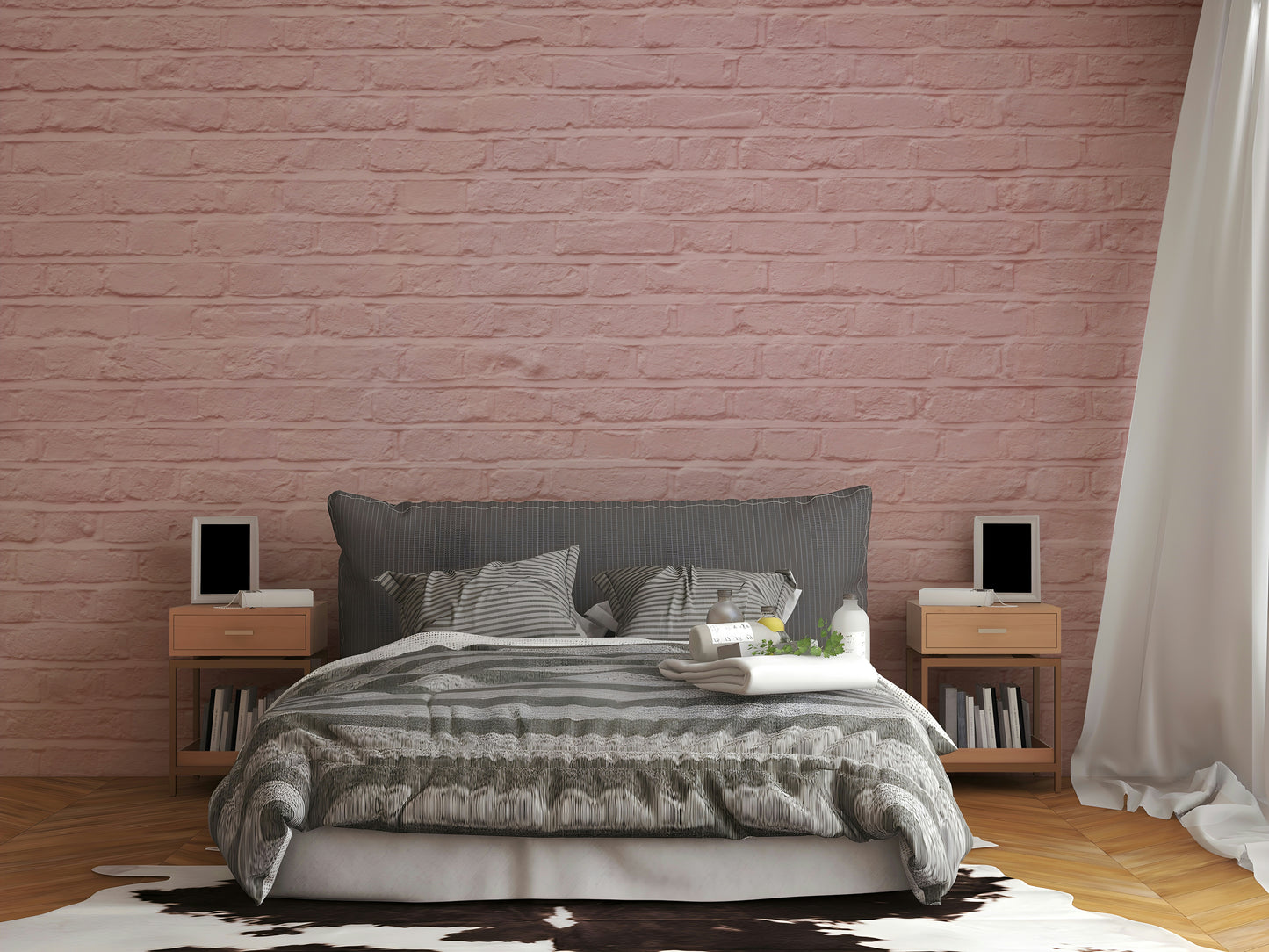 Elegant pink brick serenity mural for peaceful rooms

