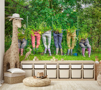 Lively garden pants mural with lush plant illustrations

