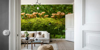 Serene moss and mushroom mural for nature-themed interiors

