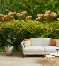 Natural mossy log mushrooms wall art for a forest vibe

