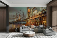 Thames river scene mural

