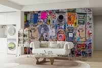 Grunge wall mural with bold graphics

