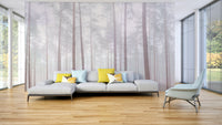 Minimalist mural with misty forest theme

