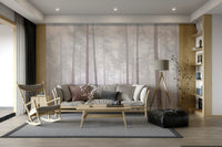 Misty forest mural wallpaper with tall trees

