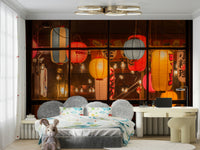 Interior wall mural with glowing lights

