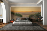 Serene coastal wallpaper with calm sea and warm sky.

