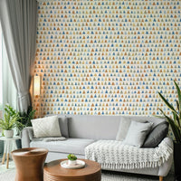 Colorful boho geometric wallpaper with triangle motif.

