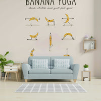 Fun yoga mural wallpaper featuring flexible banana illustrations.

