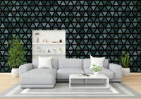 Stylish teal wall mural featuring layered triangle shapes.

