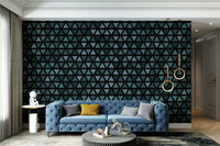 Teal Triangles Wall Mural with layered blue and aqua shapes.

