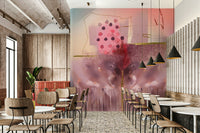Thoughtful wall mural with artistic forms and conceptual shapes.

